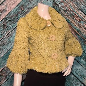 Twelve by Twelve Embellished Moss Green Faux Fur Jacket/shrug, XS NWOT
